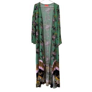 Maaji Moonbow Wrap Maxi Dress Sz S Kimono Boho Resort Greens Mixed Prints V Neck